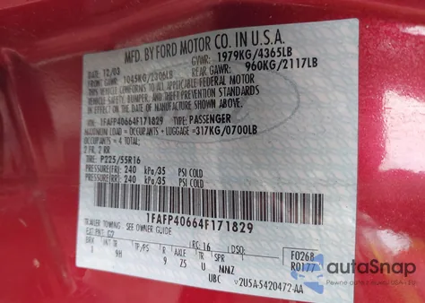 2004 Ford Mustang from USA, damaged, VIN 1FAFP40664F171829